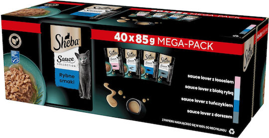 Sheba Collection Wet Food for Adult Cats in Pouches with Fish and Poultry Gluten-Free 85gr