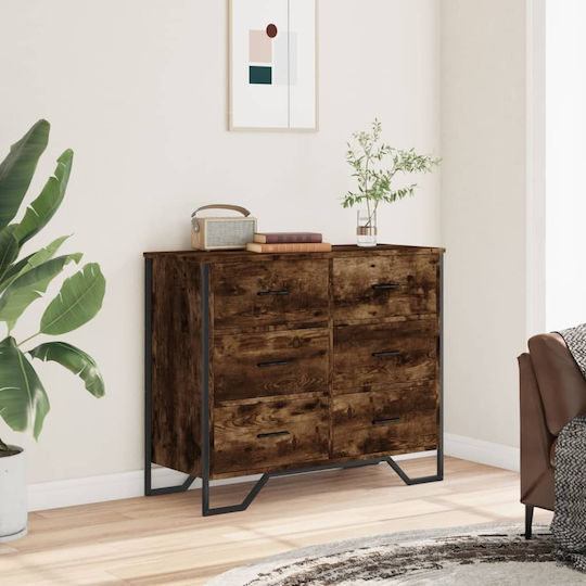 Wooden Chest of Drawers with 6 Drawers Smoked Oak 91x35.5x74.5cm