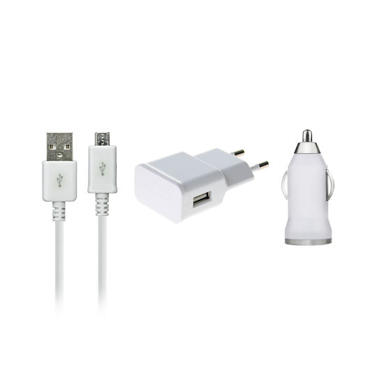 Car and Wall Set with USB-A Port and Cable micro USB Whites (3669)