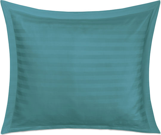 Față de pernă din satin bambus-bumbac cu dungi Turcoaz marin/70x80