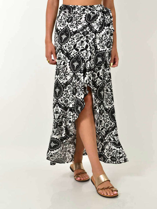 First Woman Maxi Envelope Skirt Floral Black