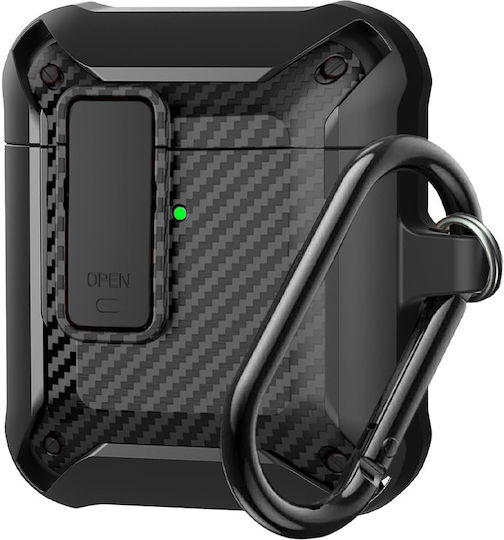TelForceOne Nitro Case Silicone with Hook in Black color for Apple AirPods 1 / AirPods 2