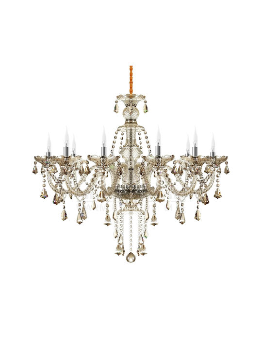 Crystal Chandelier Led Lighting Vintage Design 10 Arms Cognac