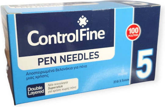 Controlfine Pen Needles Βελόνες Ινσουλίνης 5mm 31g 100 Τεμάχια