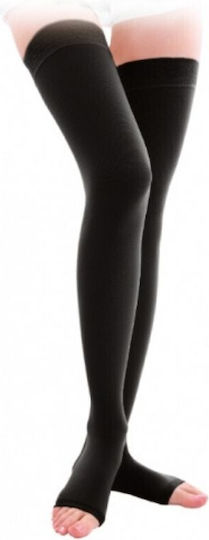 Adco Thigh High Graduated Compression Socks with Silicone Open Toes 20-30 mmHg Black
