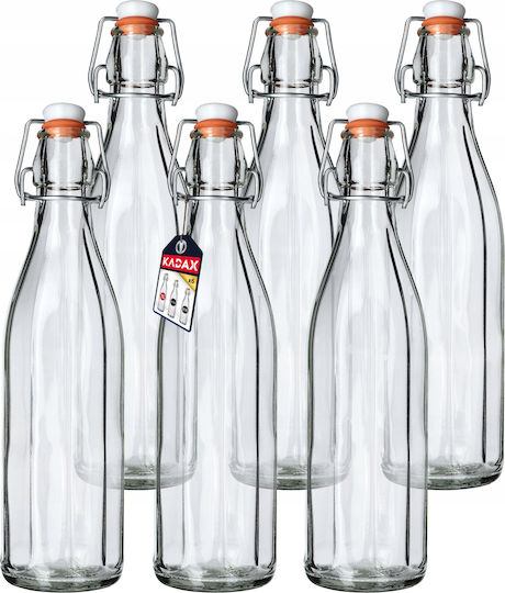 Kadax Flasche Wasser Glas mit Korken Transparent 1000ml 6 Stück