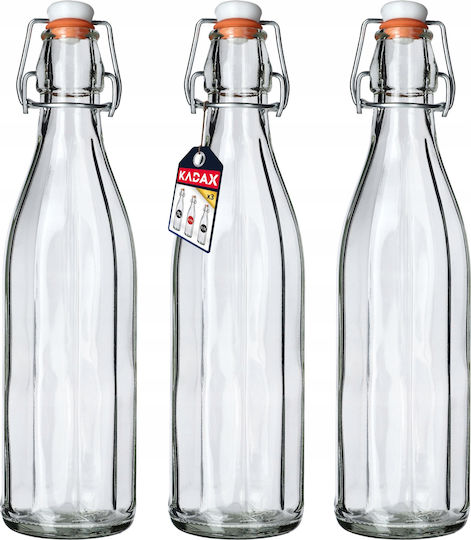 Kadax Μπουκάλι Νερού Γυάλινο με Φελλό Διάφανο 750ml 3 Τεμάχια