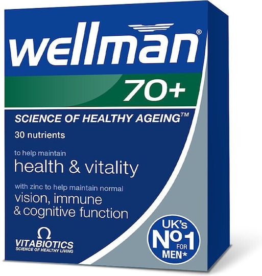 Vitabiotics Wellman 70+ Multivitamină pentru Energie, Susținerea Imunității și Sistemul Nervos 600 UI 80 mg 30 comprimate