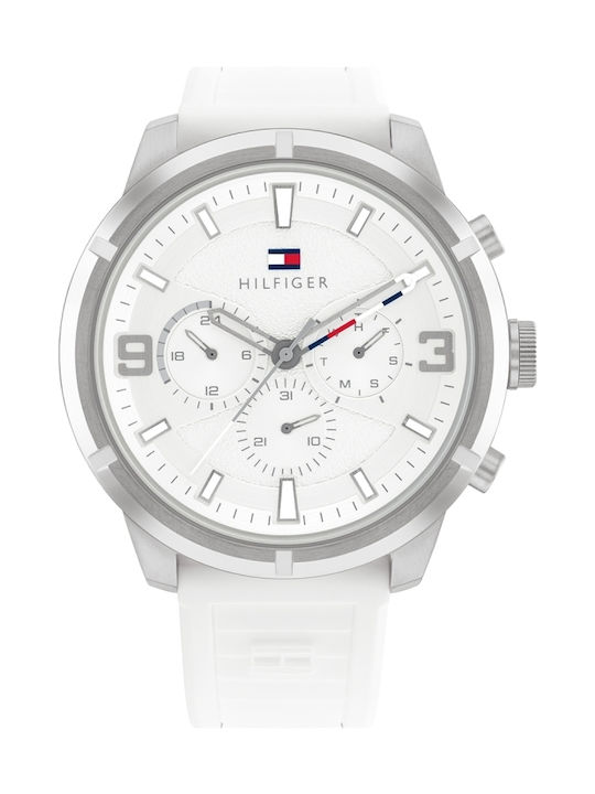 Tommy Hilfiger Wild Мъжки Часовник 50mm На Батерия С Бяла Каучукова Каишка