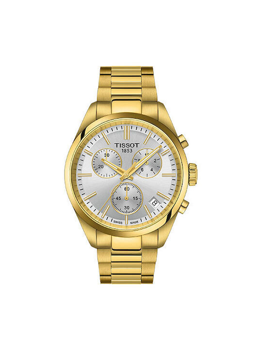 Tissot Pr100 Men's Watch Chronograph Battery with Gold Stainless Steel Bracelet