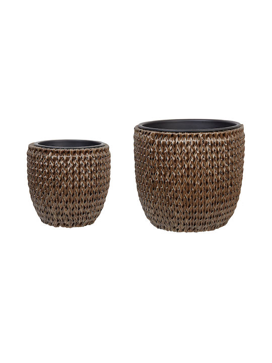Set 2 Brown Rattan Flower Pots Berberis