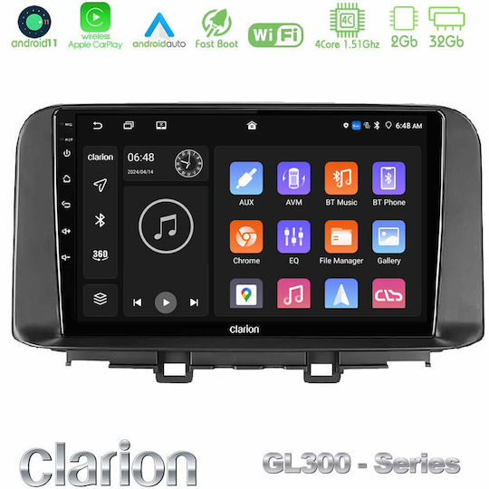Clarion Car Audio System for Hyundai Kona 2018-2023 (Bluetooth/USB/WiFi/GPS/Apple-Carplay/Android-Auto) with Touch Screen 10"