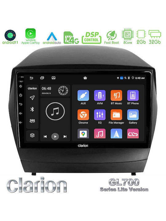 Clarion Auto-Audiosystem für Hyundai iX35 2010-2015 mit A/C (Bluetooth/USB/WiFi/GPS/Apple-Carplay/Android-Auto) mit Touchscreen 9"
