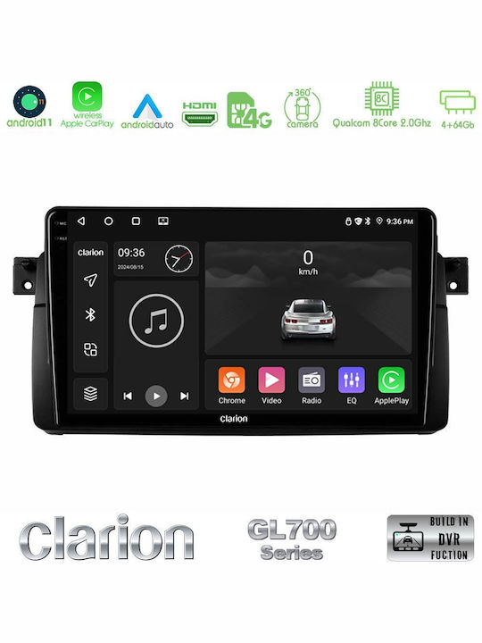Clarion Ηχοσύστημα Αυτοκινήτου για BMW E46 6125 (Bluetooth/USB/WiFi/GPS/Apple-Carplay/Android-Auto) με Οθόνη Αφής 9"