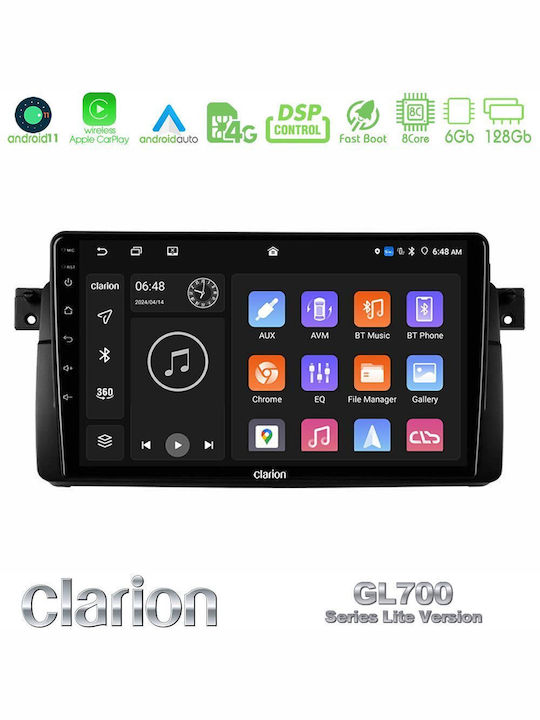 Clarion Auto-Audiosystem für BMW E46 1998-2005 (Bluetooth/USB/WiFi/GPS/Apple-Carplay/Android-Auto) mit Touchscreen 9"