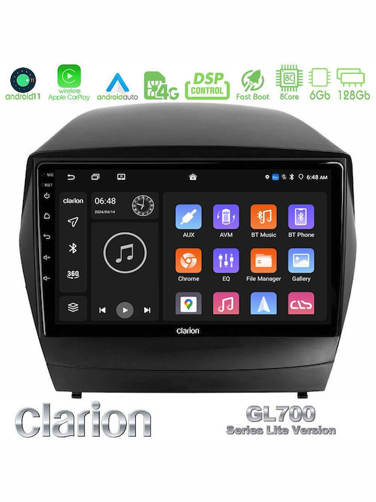 Clarion Auto-Audiosystem für Hyundai iX35 2010-2015 mit A/C (Bluetooth/USB/WiFi/GPS/Apple-Carplay/Android-Auto) mit Touchscreen 9"