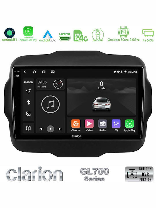 Clarion Ηχοσύστημα Αυτοκινήτου για Jeep Renegade 2015-2019 (Bluetooth/USB/WiFi/GPS/Apple-Carplay/Android-Auto) με Οθόνη Αφής 9"
