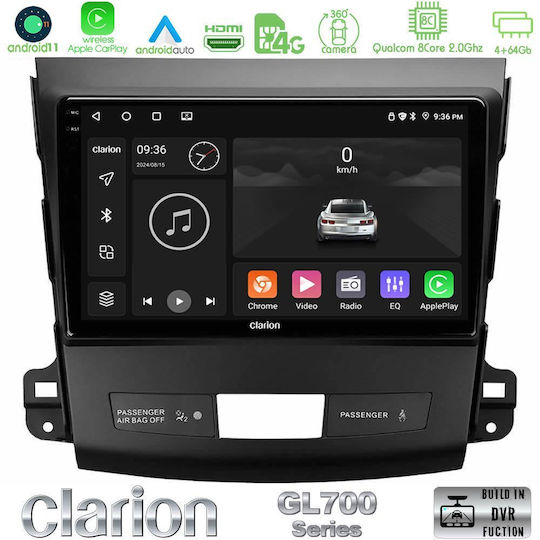 Clarion Ηχοσύστημα Αυτοκινήτου για Peugeot 4007 Mitsubishi Outlander Citroen C-Crosser (Bluetooth/USB/WiFi/GPS/Apple-Carplay/Android-Auto) με Οθόνη Αφής 9"