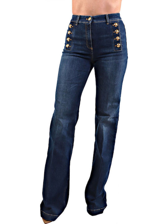 High Waist Women's Jean Trousers Flared Blue