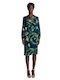 Midi Dress Long Sleeve Satin Wrap Green