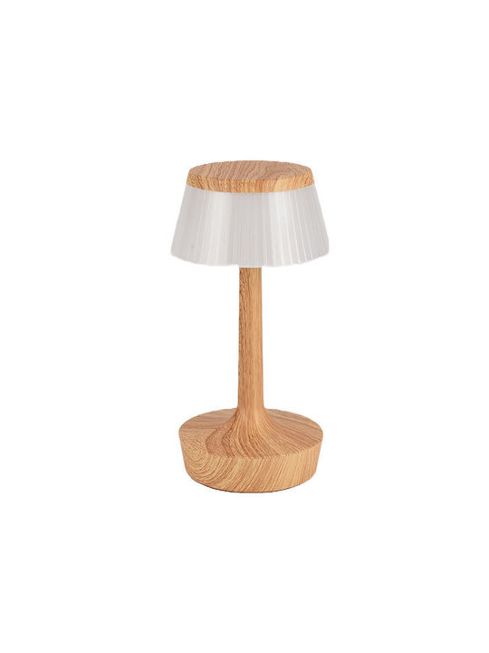 Elmark Wood Table Lamp LED with White Shade and Brown Base
