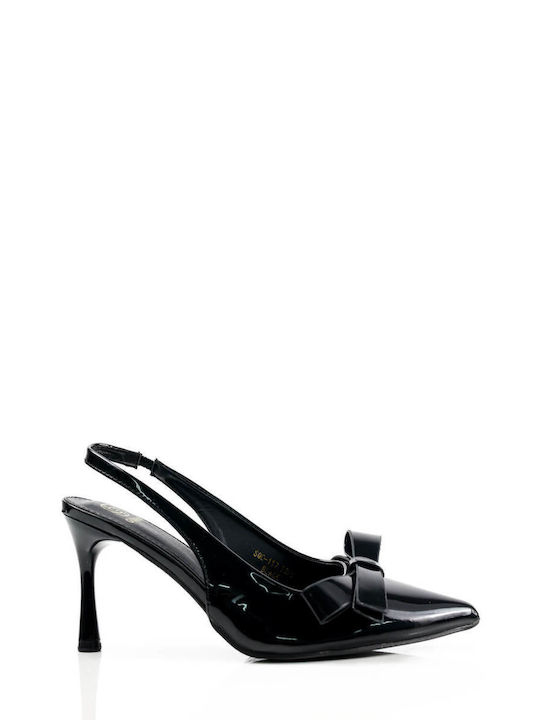 Ligglo Patent Leather Pointed Toe Black Heels with Strap