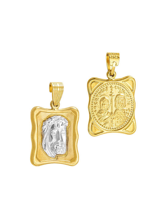 Pendant Kids Talisman Double Sided with Chain with Jesus Christ from White Gold 9K FLD2148