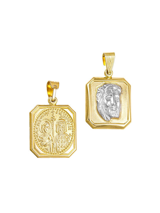 Pendant Kids Talisman Double Sided with Chain with Jesus Christ from White Gold 9K FLD2147