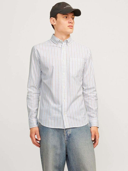 Jack & Jones Men's Shirt Long Sleeve Striped White