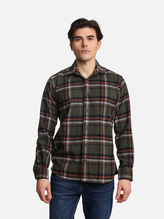 Paco & Co Men's Shirt Long Sleeve Cotton Checked Khaki