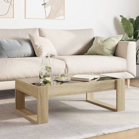 Rectangular Central Glass Coffee Table Sonoma Oak M90xW53xH30cm