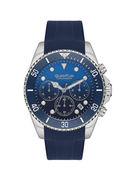 Quantum Watch Chronograph Battery with Blue Rubber Strap