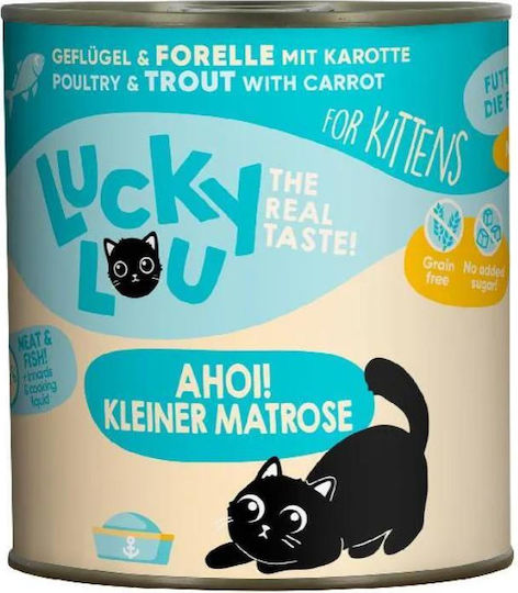 Lucky Lou LifeStage Wet Food for Young Cats in Cans with Trout and Poultry Grain-Free 800gr & Carrot