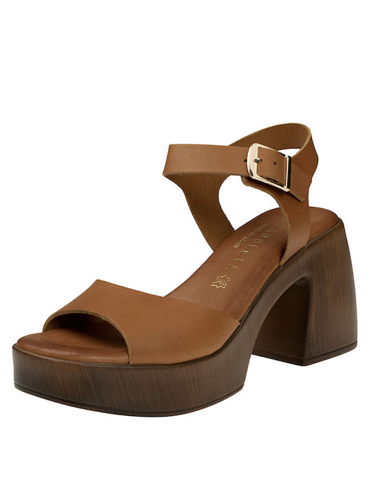 Hispanoleta Platform Women's Sandals Tabac Brown with High Heel