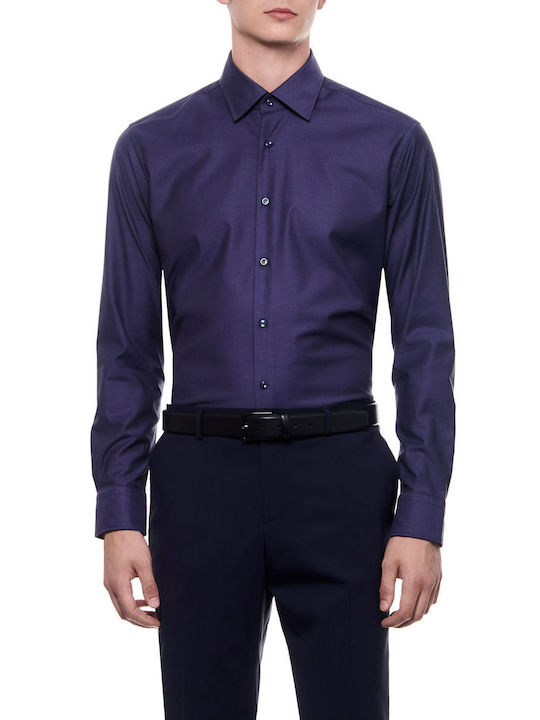 Hugo Boss Men's Shirt Long Sleeve Cotton Purple