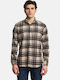 Дълъг Ръкав Фланелено Overshirt с Прекалено Голяма Линия Каре Бежов