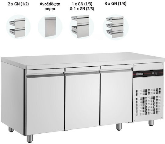 Inomak Commercial Refrigerator 421lt with 3 Doors 0/+10°C L179xD70xH87.5cm