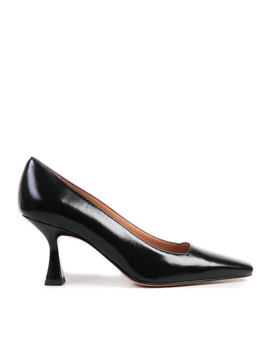 Leder Pumps mit mittelhohem Absatz Schwarz