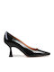 Leder Pumps mit mittelhohem Absatz Schwarz