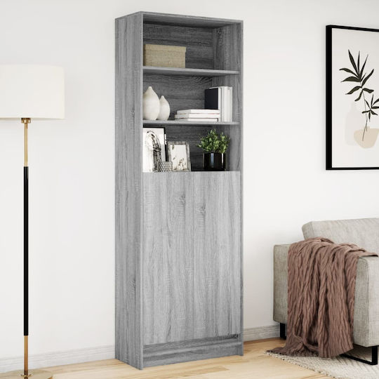 Bodenstehende Wohnzimmer Vitrine aus Spanplatte Grau mit LED-Beleuchtung 69x32,5x200 cm