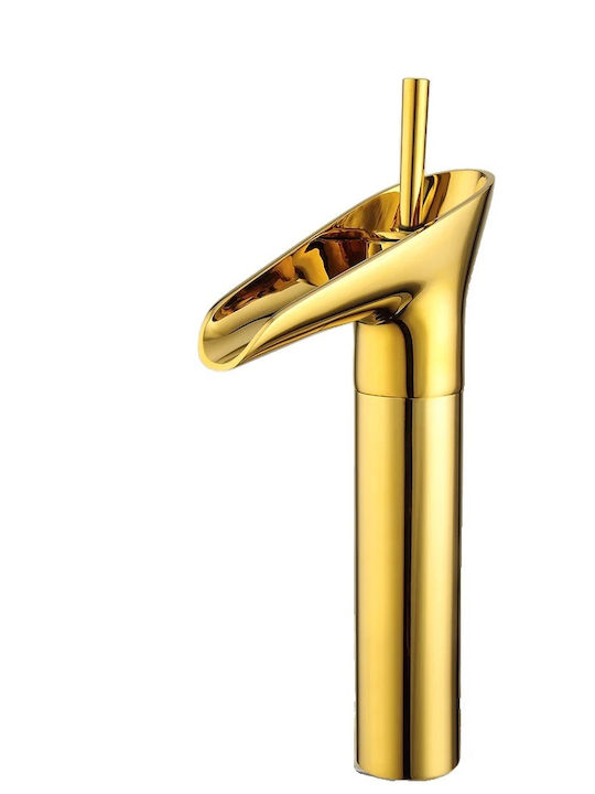 Gold Brass Basin Faucet Single Handle Contemporary Style