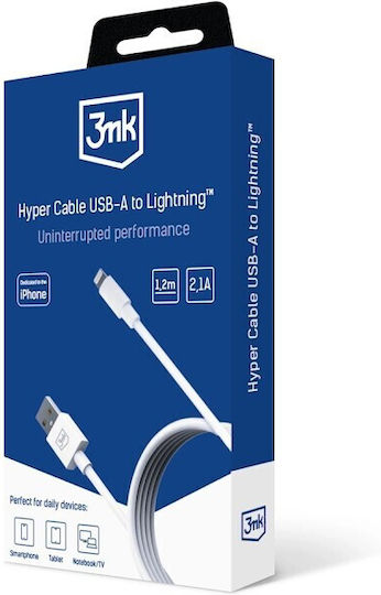 3MK Hyper USB-A to Lightning Cable 12W Λευκό 1.2m