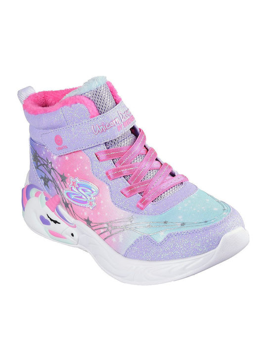 Unicorn Dreams Παιδικά Sneakers High με Σκρατς & Φωτάκια Μωβ