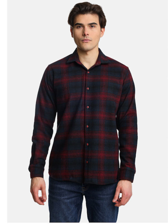 Paco & Co Μακρυμάνικo Overshirt Καρό Μπλε-μπορντώ