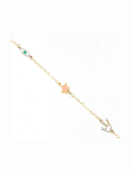 Ios Kids Bracelet from Gold 14K with Stones, Crown & Evil Eye