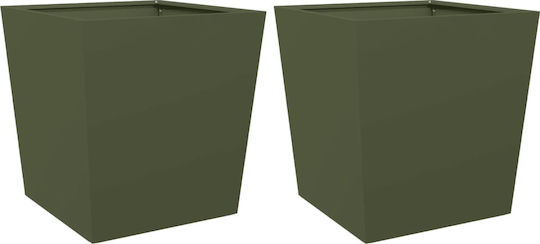 vidaXL Set 2 Metallische Blumenkästen Grün, Grün 50cm