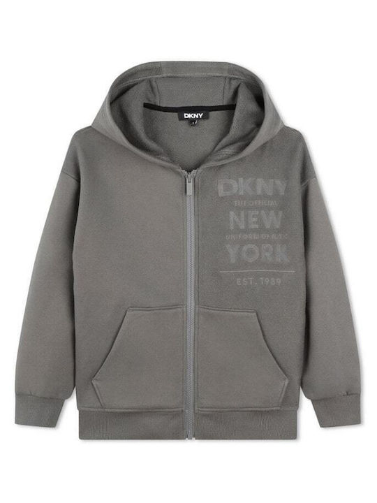 DKNY Cardigan pentru copii din material frotirat cu glugă Gri