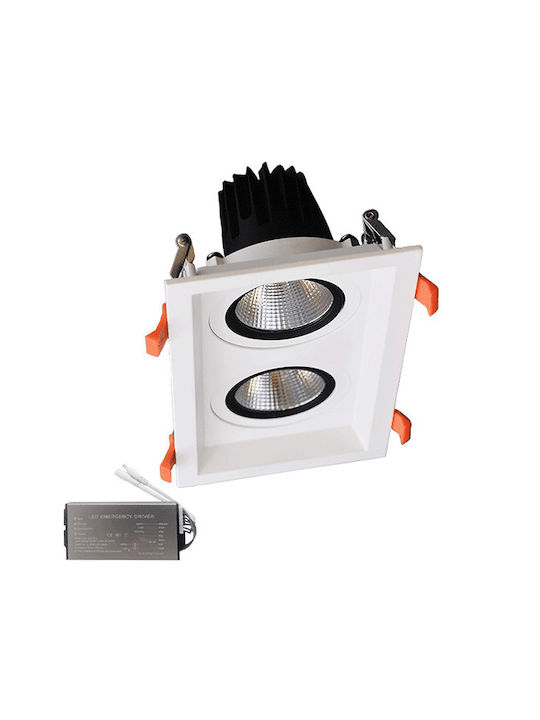 Elmark Rectangle Metallic Recessed Spot with Integrated LED and Natural White Light White 23x12cm. 1pcs