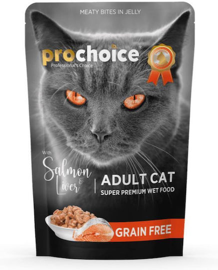Prochoice Wet Cat Food for Adult Cats in Pouch with Salmon and Liver Grain Free 85gr