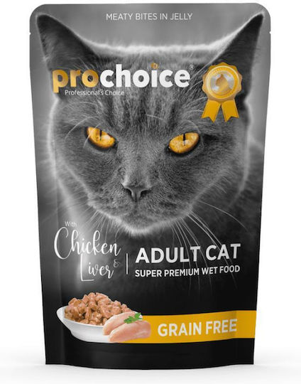 Prochoice Wet Cat Food for Adult Cats in Pouch with Chicken and Liver Grain Free 85gr
